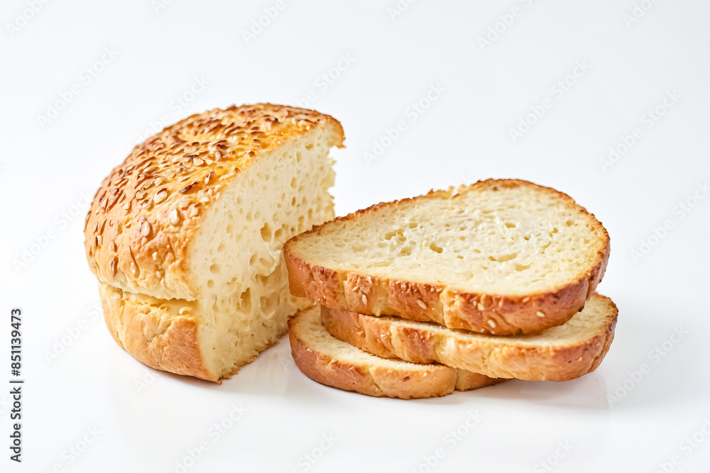 Canvas Prints Sliced Bread with Sesame Seeds on White Background