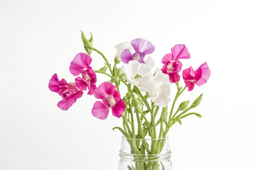 Obraz premium Colorful Sweet Pea Flowers in a Glass Jar