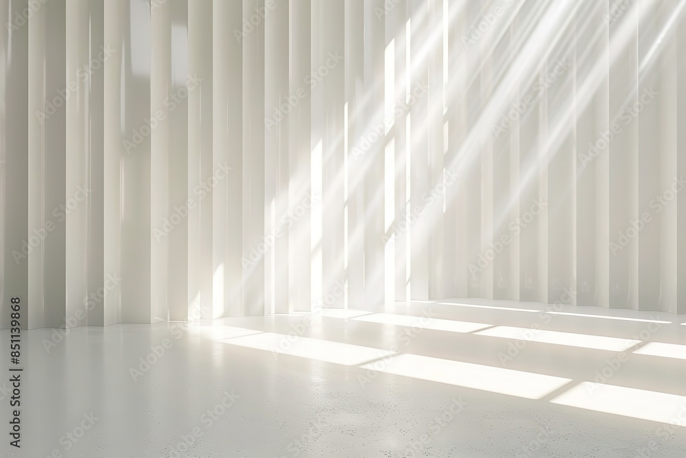 Poster 3d render of white empty stage with abstract background with vertical light rays free space for text