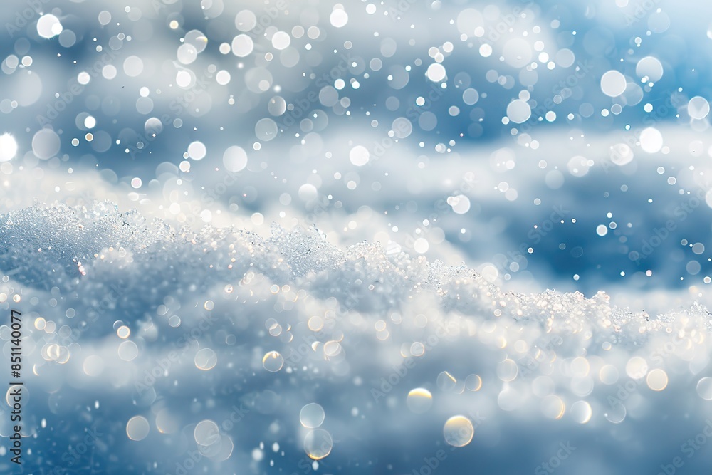 Poster beautiful now background with soft bokeh lights, perfect for creating a serene and dreamy atmosphere