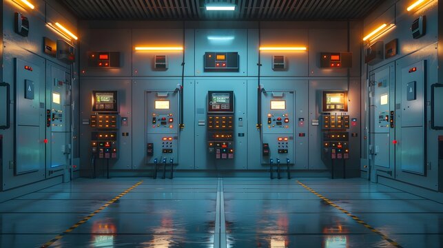 Electrical selector switch,button switch,Electrical switch gear at Low Voltage motor control center cabinet in coal power plant. blurred for background.