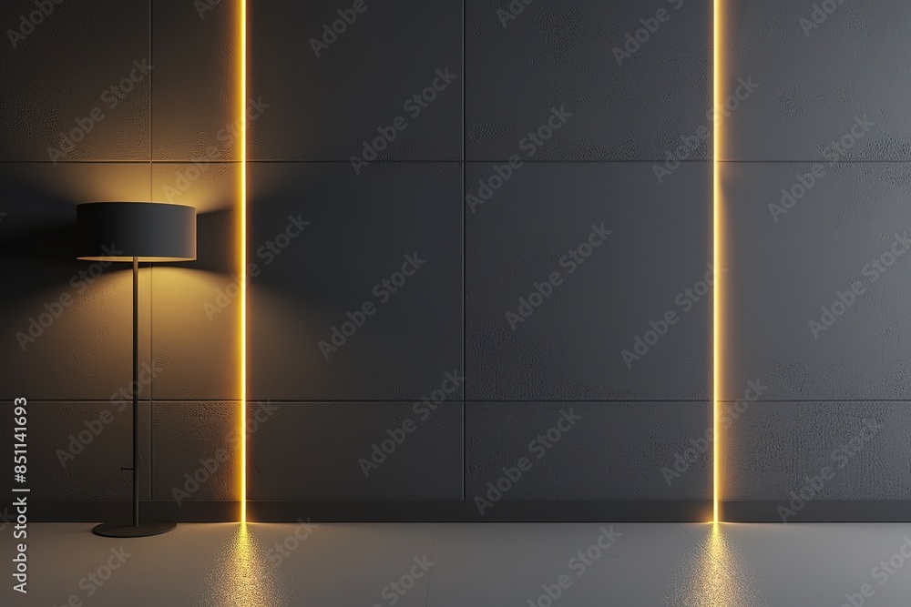 Poster a wall with led lights on the right side, a simple and minimalist design in a modern style, with a f