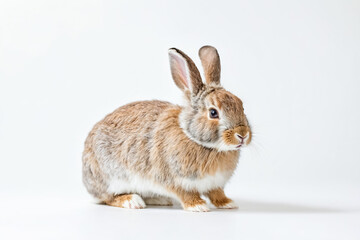 Fototapeta premium Adorable Brown and White Rabbit Sitting on White Background