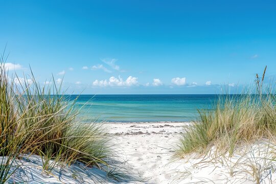 sand beach sea summer nature grass coast shore water landscape ocean vacation sky dune blue travel seascape beautiful - Powered by Adobe