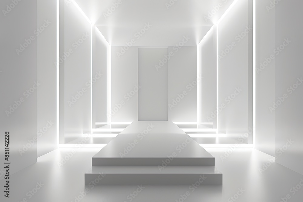 Poster abstract white background with glowing light and empty space for product presentation, mockup of mod