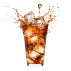 Iced coffee splash isolated on transparent white background, clipping path 
