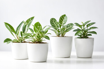 Obraz premium Four potted plants on white background