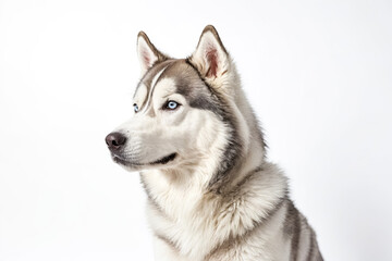Obraz premium Siberian Husky with Blue Eyes Looking Away from the Camera