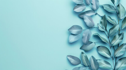 Obraz premium A blue background with a leafy green leafy plant