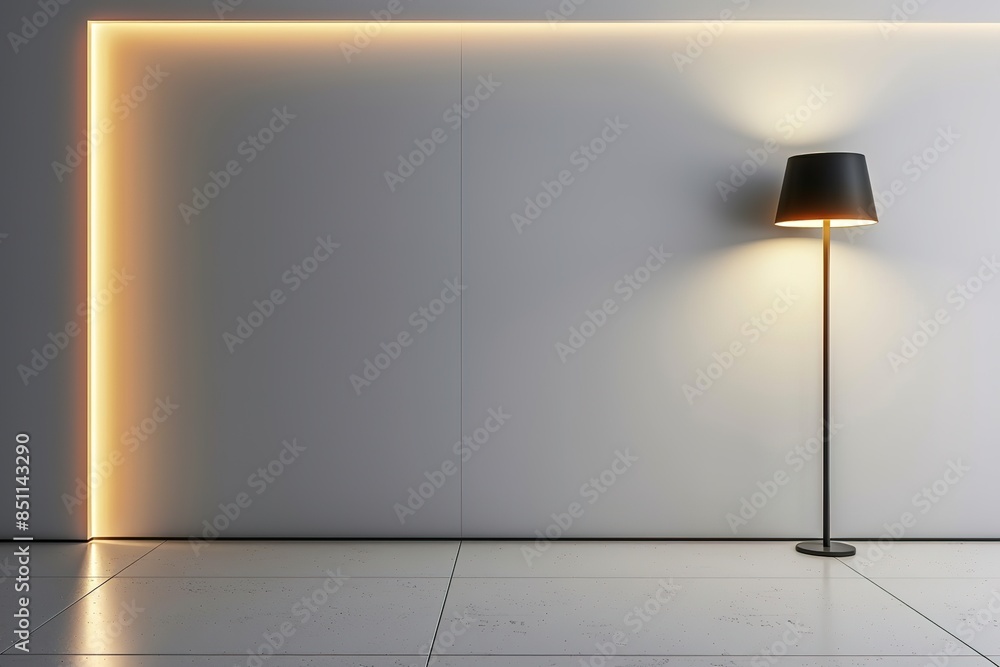 Aufkleber minimalist plain white wall with led lighting strips on the left and right sides, creating long line