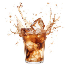 Iced coffee splash isolated on transparent white background, clipping path 