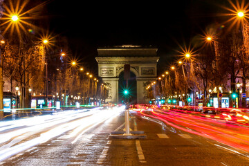 traffic in the city champs paris night 