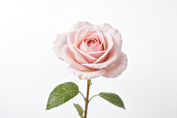 Single Pink Rose on White Background