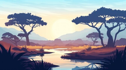 Serene Sunset Landscape with a Winding River