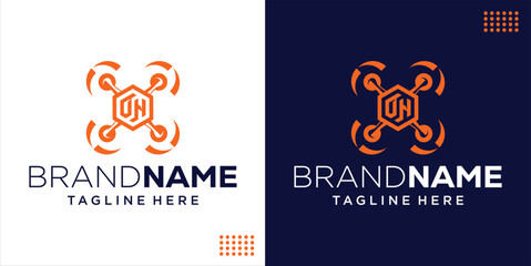 Creative BH Letter Drone Hexagon Logo Design, Design Inspiration, Illustration, Vector