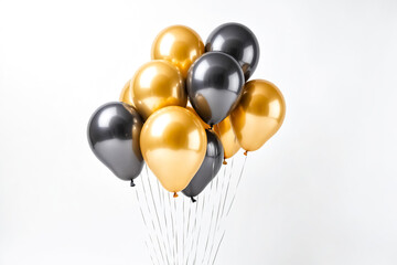 Gold and Black Balloons on White Background