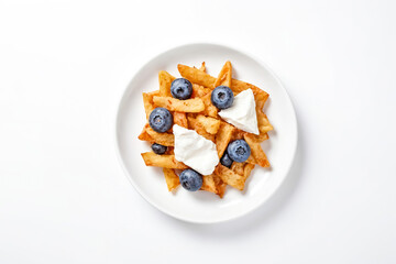 French Fries with Whipped Cream and Blueberries