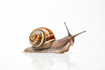 Snail Crawling on White Background