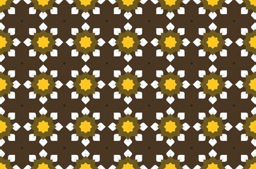 A pattern of brown and white flowers with yellow centers