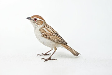 Fototapeta premium Small Brown Bird with Red Eyes on White Background