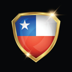 Naklejka premium Chile Flag Golden Shield Logo