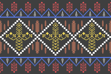 Vector seamless pixel art.Pixel mosaic texture with simple square particles.Ethnic geometric stitch pattern use for cloth,textile,wallpaper,cushion,carpet,quilt