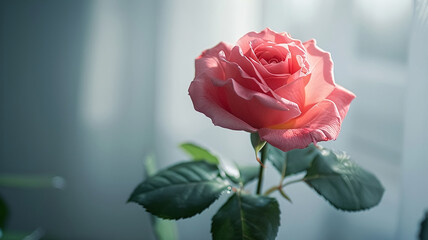 A Old pink rose on a light blurred background.
