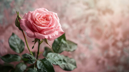 Obraz premium A Old pink rose on a light blurred background.