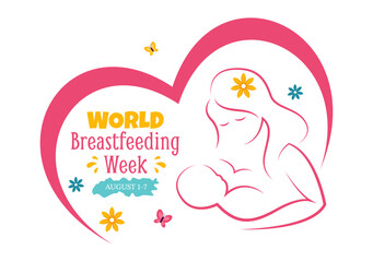 World Breastfeeding Week Vector Illustration, Depiction of Baby Feeding with Mother's Milk in Flat Style Cartoon Background Design
