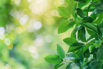 Beautiful green leaves with a blurred background, a spring nature banner concept for environment and ecology concepts