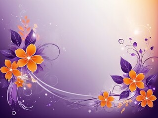 Abstract floral composition with  flowers in purple and orange colors, with copy space