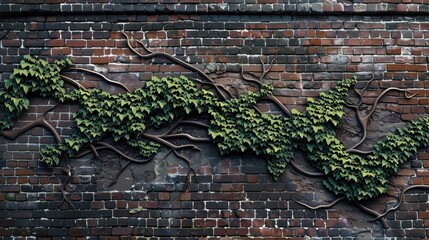 Obraz premium Brick wall adorned with ivy creating intricate design