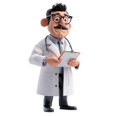 Fototapeta premium Delightful 3D doctor figure holding a prescription pad, against a pure white backdrop