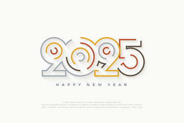 Colorful line art design to celebrate happy new year 2025. Premium design vector background for banners, posters and social media.