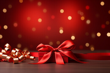 Happy Boxing of roses on a red background and a gifts. Horizontal composition with copy space