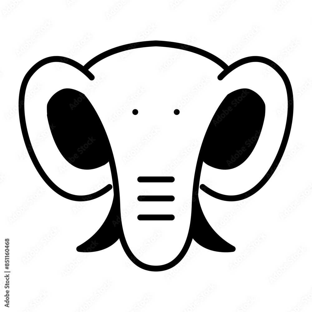 Sticker elephant head icon. black fill icon