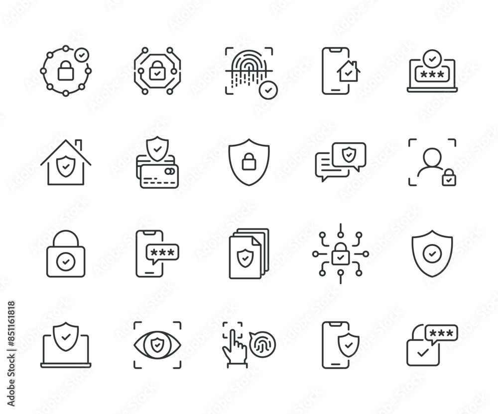 Poster security line vector icon set