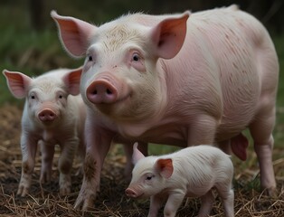 Piglets eat mother's milk