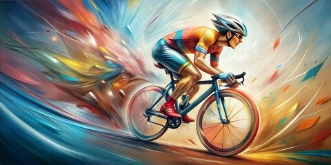Fototapeta premium Cyclist in colorful abstract art style