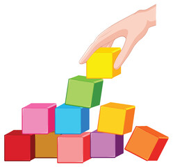 Obraz premium Hand stacking colorful blocks in a tower