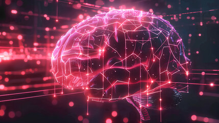 Human brain with interconnected circuits and glowing network
