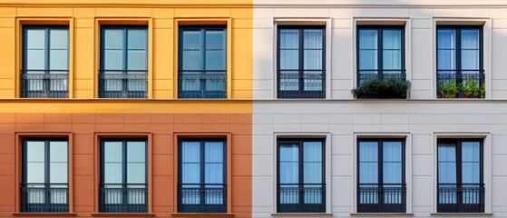 Fototapeta premium apartment building's historic exterior boasts elegant windows that whisper tales of the city's past