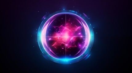 Obraz premium A glowing energy orb emitting vibrant hues of blue, purple, and pink, set against a dark, mystical backdrop.