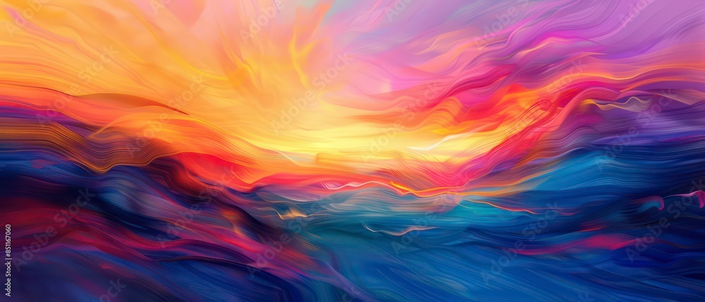 Poster abstract illustrations of light and smoke waves in blue and black, creating dynamic patterns and tex
