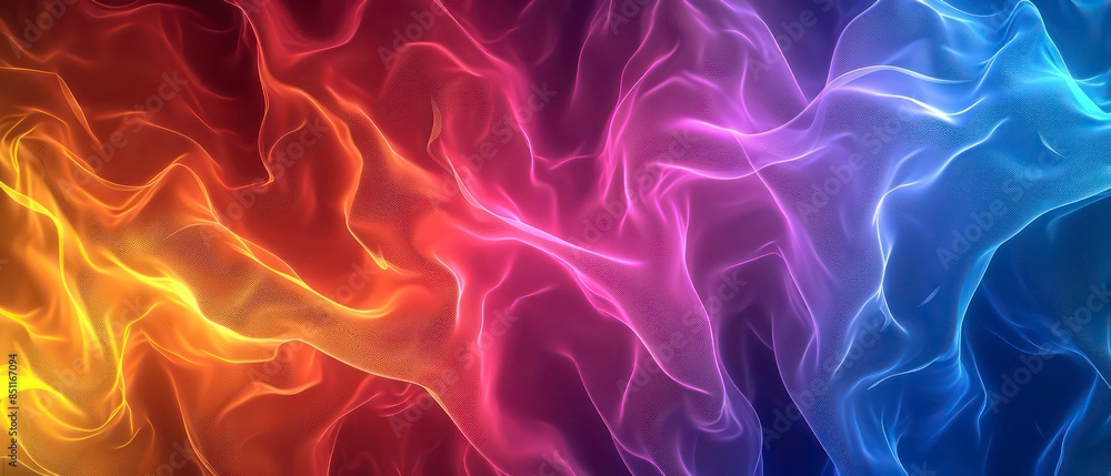 Poster abstract illustrations of light and smoke waves in blue and black, creating dynamic patterns and tex
