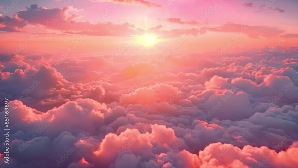 Aufkleber a vibrant sunset casts a warm glow over a vast expanse of clouds, creating a breathtaking scene from