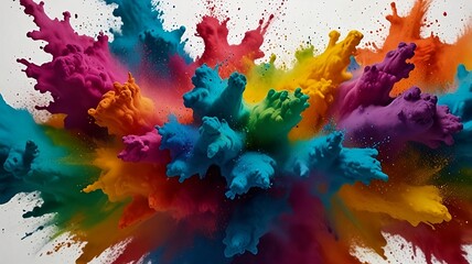 multi sharp rainbow color powder splashes on black background