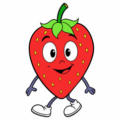 Strawberry vector illustration, strawberry icon and healthy sweet fruit, silhouette, logo, eps file, strawberry cartoon character, png on white background