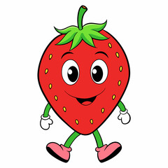 Strawberry vector illustration, strawberry icon and healthy sweet fruit, silhouette, logo, eps file, strawberry cartoon character, png on white background