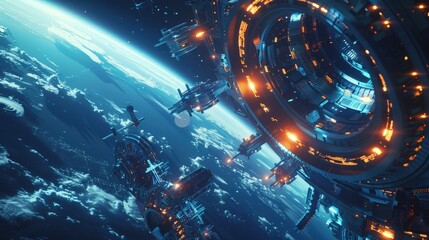 Fototapeta premium Futuristic Space Station Orbiting Earth